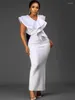 Casual Dresses Aomei Women White Elegant Dress V Neck Ruffles Patchwork Slim Long Evening Party Sexig Bodycon Female Robes Stor storlek