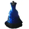 Klänningar Sweep Bustle Prom Victorian Train Royal Blue and Black Gleats Ruched Long Cicil War Vintage Evening Party Gowns Square Neck Sleeveless Lace-Up