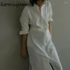 Lässige Kleider Japan Schnüre -up Tunika Split Vestidos Mujer Langarm Shirt Kleid Herbst Frauen Single Breaced Ropa Vestido