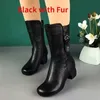 Cowboy Boots for Women High-top Faux Leather Winter Shoes Retro Womens Boots Heeled Ankle Boot Western Warm Plush Botas De Mujer 240415
