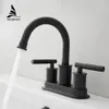 Robinets de bassin Évier de salle de bain monte de terrasse noir 3 trous à double poignée et mélangeur d'eau froide Tap 855111 240415