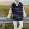 メンズベストウエストコートニットセーター男性グラフィックベストvネックノースリーブ服ベージュカジュアル販売製品2024ストリートジャンパー