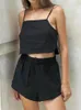 Abbigliamento da donna in pigiama nero linad per donne set da 2 pezzi SPAGHETTI CRAP CROP TOP Casual Female Case con pantaloncini 2024 primavera