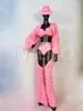 Stage Wear Sexy Pink Gogo Dance Clothing Hat Bikini Hollow Out Pants Dancer Costume Jazz Clothes Party Rave Outfit 001