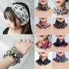 Spring Organza Neck Collar Print Shiny Variety Loop sjaal Ruch Lace Pearl Pendant Chiffon sjaals Bandana Dunne hoofdband 240417