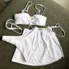 Set Women Women Bikini da 3 pezzi Bikini Solido Set Swimsuit con Sarongs Coppe Ups Shook Skirt Bareding Adday