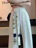 Yitimoky White High midja byxor för kvinnor vår koreansk modeknapp upp breda benkontor damer casual 240412
