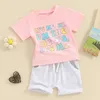 Kläder sätter babyflickor 2 bit outfit Big Sis Letter Print Kort ärm T-shirt Elastiska shorts Set Söta sommarkläder