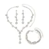 Brincos de colar Conjunto de 3pcs Stromestone Floral Tassel Chain and Drop Bracelet Wedding Jewelry