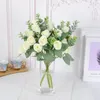 Dekorative Blumen 30 cm künstliche Blumenstrauß Seidenrose mit Eukalyptusblätter Pfingstrose Blumen Fake -Pflanzen für Hochzeitsfeier Home Vase Dekoration