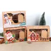 Caixas de biscoitos de doces de Natal Kraft Paper Box Box Food Bakery Treat Boxes com janela transparente Navidad Decor Xmas Bolsa de presente Noel 240426