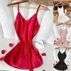 Women's Sleepwear Sexy Backless Mini Chemise Nightdress Summer Satin Suspender Intimate Lingerie Nightgown Home Dressing