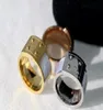 Europe America Fashion Lady Women Titanium Steel Four Rivets Graved Letter M Mother of Pearl 18K Gold Plated Wide Ring Rings 3 C8895252