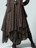 Vestidos de talla grande cuello cuello asimétrico dobladillo para mujeres vestidos estampado de manga larga plisado A-line otoño vintage casual 2024