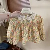 Kleding sets twee stukken herfst babymeisjes kleren bruin vliegende mouwen gebreide vesten truien gele bloemprint kanten rand jurken