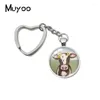 Keychains 2024 Floral Cow Heart Keychain Animal Art Glass Dome Cabochon Jewelry Gift