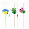 Disposable Cups Straws 25pcs Hawaii Flamingo Coconut Tree Pineapple Drinking Hawaiian Party Decor Luau Pool Beach Birthday Decorations