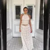 Sexy Halter Backless Crop Top Long Skirt Women 2 Piece Set Summer Fold Lace Up Beach Vacation Outfits Elegant White Suits 240422