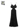 Casual Dresses Tingfly Women Designer Fashion Glitter Shinny Paljett Sexig Open Back Party Night Slim BodyCon Long Celebrity Clubwear