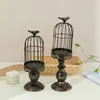 Candle Holders Iron Bird Cage Holder Cut-out Butterflies Hollow Vintage Candlestick Wedding Decoration Stand Table Decor