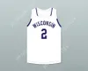 Custom Nay Name Mens Youth/Kids Player 2 Wisconsin White Basketball Trikot Top S-6xl