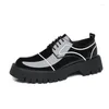 Casual Shoes Hair Stylist Men's Thick Soled Glossy Leather Korean Version Formal Business Lace Up Trendy