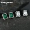 Kolczyki stadnonskie Pansysen Vintage Solid Silver 925 Rectangle Emerald Symulowany Diament Moissanite dla kobiet Wholeds Fine Jewelry