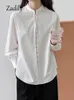 Bluzki damskie 50% bawełniane kobiety biała podstawowa koszula 2024 wiosna biuro dama długie rękawie stoisko szyi szyja bluzka tunik