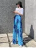 Kvinnors byxor Kvinnor Svettbyxor bredbenad koreansk veckad hög midja byxa y2k kawaii kläder streetwear tie-dye lös mujer
