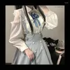 Bluzki damskie Japońskie kobiety Słodkie białe koszule 2024 Faldas Mujer de Moda Long Rleeve Off koronkowe marszczyki bluzki