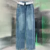 Kontrastfärg kvinnor jeans avvisar designer denim byxor lyxiga blå casual jean byxor designer mode street styl jeans