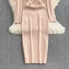 Robes décontractées vestidos de mujer v cou mande à manches longues en tête de couleur solide 2024 filetage à vis robe de style coréen