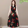 Abiti casual 2024 Stampa a V-Neck Vintage Summer Fashion Maxi Bohémien Domande Boho Long Clothes