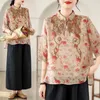 Roupas étnicas 2024 Blusa vintage chinesa Bordada nacional de flores bordados folclóricos retro hanfu tops feminino streetwear