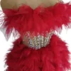Sparkly Rhinestones paljetter Kort klänning Kvinnor Red Tube Top Prom Party Celebrate Homecoming Dress Singer Show Stage Wear Baozha 240415
