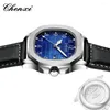 Armbanduhr Chenxi Männer Leder Hollow Out Quarz Uhr Luminous Date Square Watch hochwertige Luxus -Freizeitmann -Armbanduhr 2024