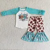 Kläder set grossist barn blomma ko kläder baby flicka långa ärmar broderi set ruffle rosa prickar byxor småbarn barn outfit