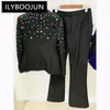 Dames tweedelige broek Blazer Pak Set voor Ladies Classic Black Exquisite kralen Fashion Design Dames Street Pieces Kwaliteit Outfits