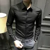 Herrklänningskjortor Skjorta långärmad Silkföretag Plain Man toppar formella och blusar för män kontor bomull med krage coola kläder