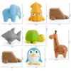 Brinquedos de banho bebê Baby 3D Animal Model Toys PVC Animal magnético Flutuante Bathtub Play Bath Bath Toys Early Education Shark Lion Girafa Brinquedo