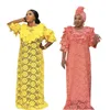 Houseofsd African American Lace Abaya And Head Tie Mature Ladies Chic Muslim Traditional Dress African Style With Inner boubou 240415