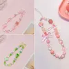 Keychains Sweet And Cute Pink Strawberry Mobile Strap Phone Chains For Women Pearl Chain Pendant Charm Key Anti-Lost Lanyard Jewelry