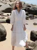 Robes de fête Gypsylady blanc français chic robe élégante V-Colon Coton Lace Crochet Summer Spring Vocation Women Ladies Vestidos