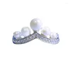 Anelli a grappolo Springlady 925 Sterling Silver Lettera a V-Shape Crown Pearl Ring per Wedding Party Engagement Regali di gioielli