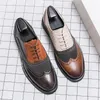 Casual Shoes Block Men PU Stitching Lace - Up Carved Business Dress Comfortable Classic Oxford