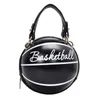 Sacs à bandouliers Femme Fille Basketball Round Pu Leather Handbag Chain Messenger Crossbody Band Bag Satchel Tote Purse