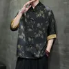 Vêtements ethniques Sinicisme Men Ice Silk Silk à demi-couche Vintage Tang Costume Shirts 2024 Summer Bamboo Imprimé Hanfu Shirt Tramefu