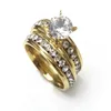 Bagues de mariage 1 paire 5 mm Titanium Crystal Set Ring Anneaux en acier inoxydable pour femmes accessoires de mariage avec CZ
