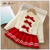 Clothing Sets Princess Winter Sweater 3 Tutu Skirt Coat Autumn 2024 Style Infantil Knitted Infant Xmas Christams Birthday Kids Outfits Set