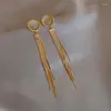 Stud Earrings Yellow Opal Gold Color Long Chain Tassel Earring For Women Genuine 925 Sterling Silver Drop Fine Offic Casual Jewelry